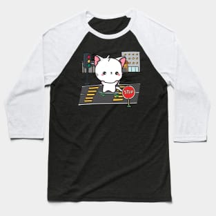 Funny angora cat is on a skateboard Baseball T-Shirt